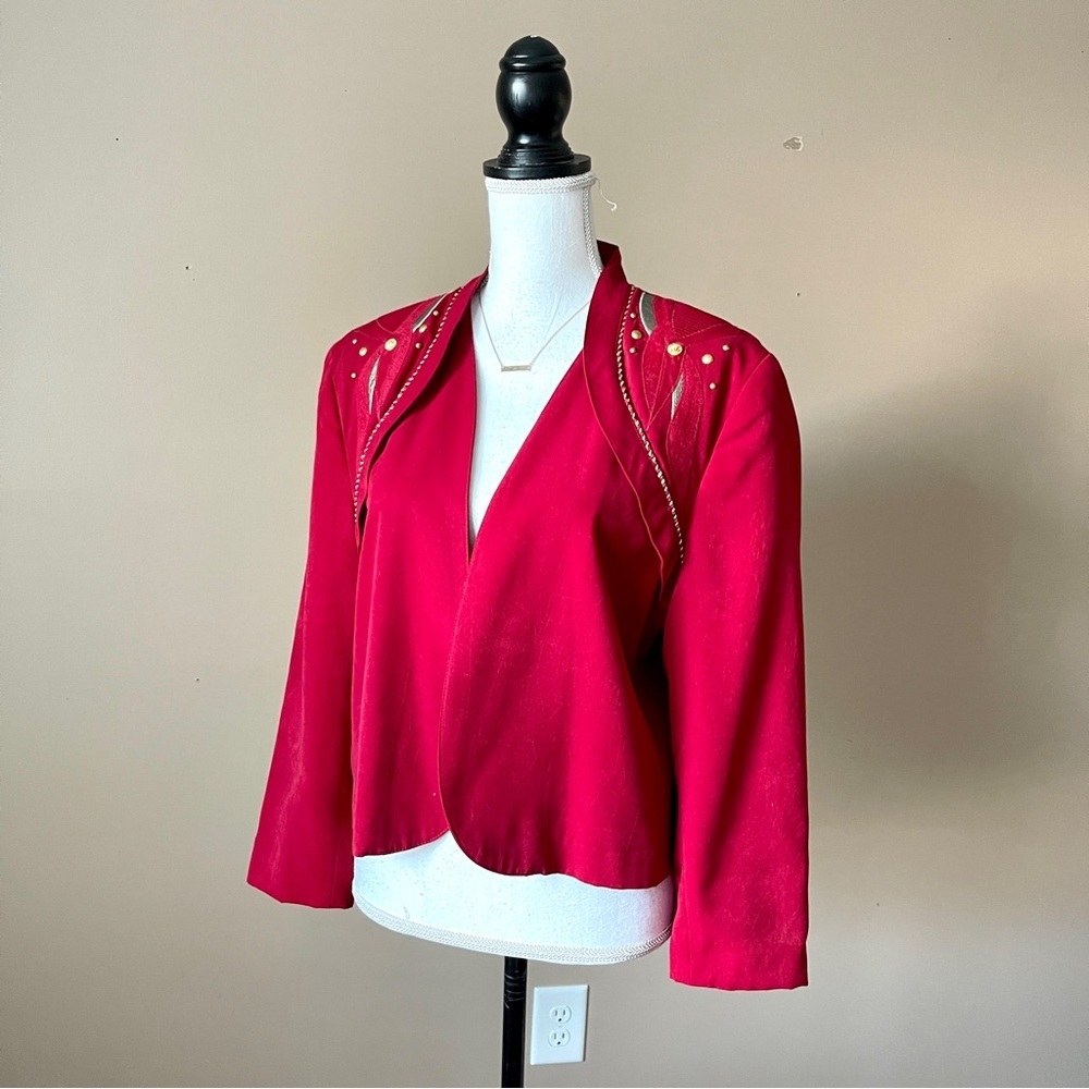 CITY GIRL SPORT | Vintage Red Studded Open Blazer Sz 8 - Picture 4 of 7
